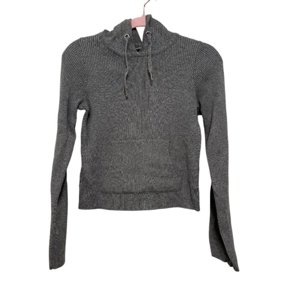Good American grey ribbed hoodie sweater size 0
